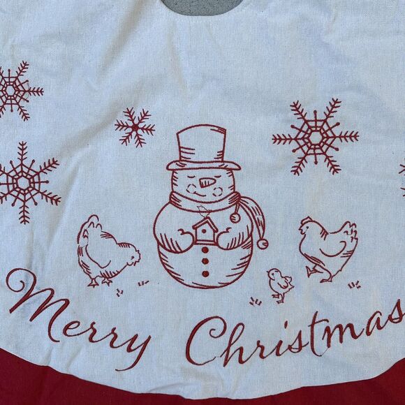 Red Shed Christmas Tree Skirt 48" Embroidered Snowman Chicks Farmhouse Rustic - Picture 4 of 11